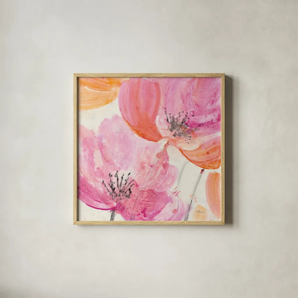 Joyous I Crop by Albena Hristova. Shown in a natural wood glass frame for a timeless modern aesthetic. Available as an archival giclee rolled canvas, fine art paper, or poster print. SKU 36353a.