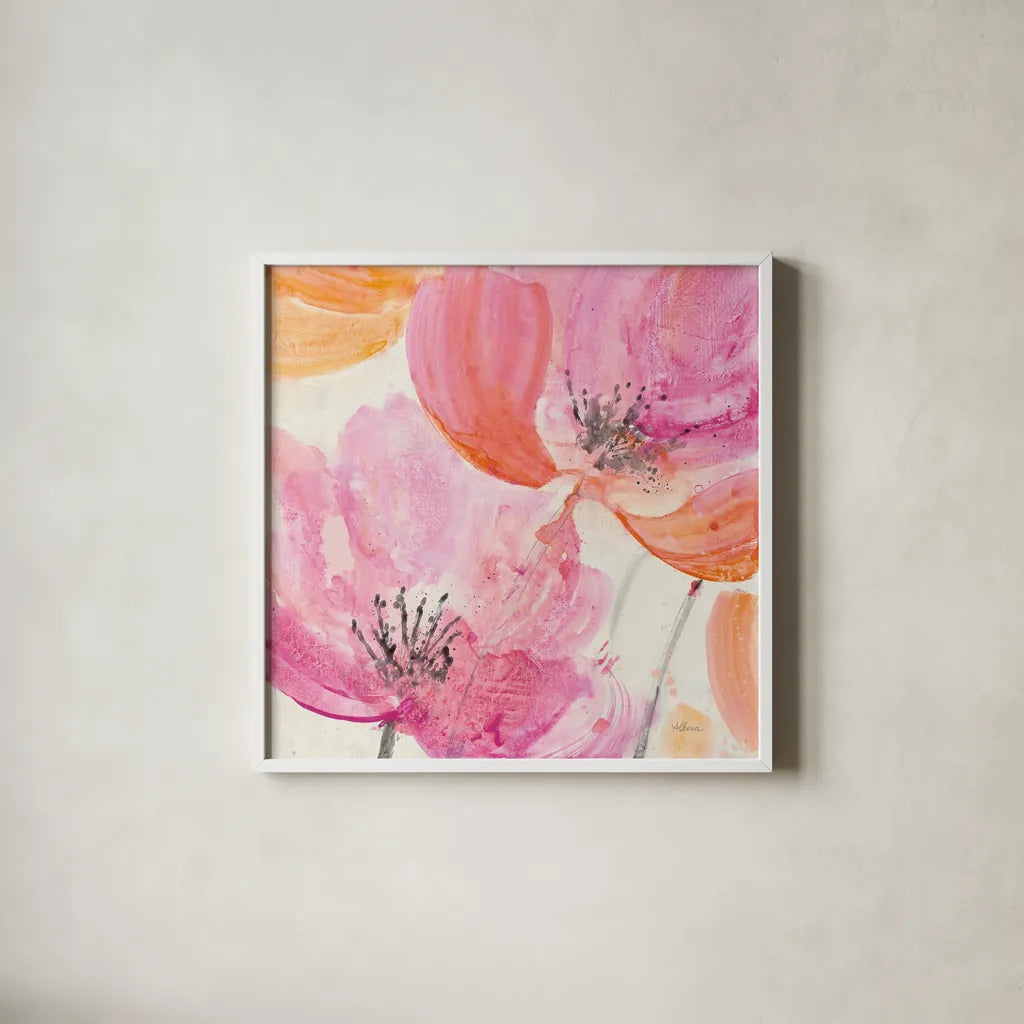 Joyous I Crop by Albena Hristova. Shown in a crisp white glass frame for a clean and minimalist style. Available as an archival giclee rolled canvas, fine art paper, or poster print. SKU 36353a.