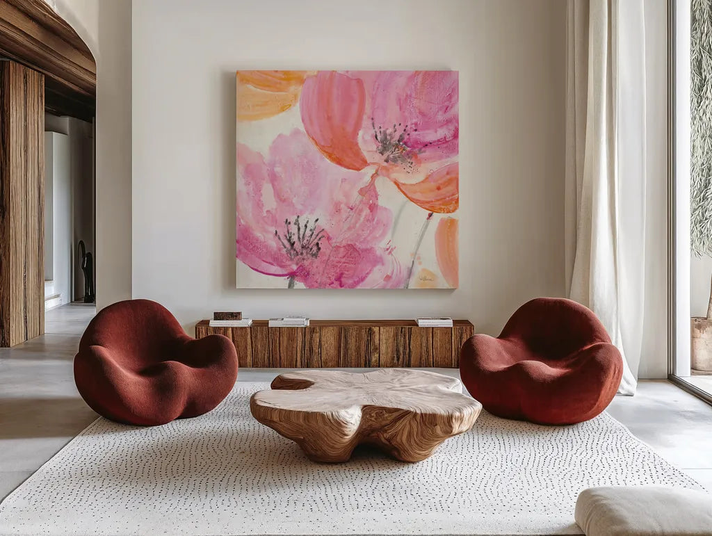 Joyous I Crop by Albena Hristova. Shown as extra-large giant wall art in a modern living room. Available as an archival giclee rolled canvas, fine art paper, or poster print. SKU 36353a.