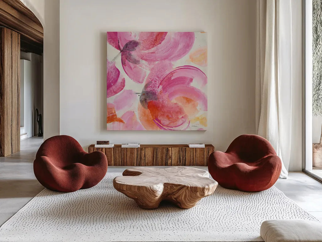 Joyous II Crop by Albena Hristova. Shown as extra-large giant wall art in a modern living room. Available as an archival giclee rolled canvas, fine art paper, or poster print. SKU 36354a.