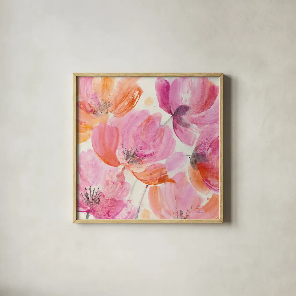 Joyous III by Albena Hristova. Shown in a natural wood glass frame for a timeless modern aesthetic. Available as an archival giclee rolled canvas, fine art paper, or poster print. SKU 36994a.