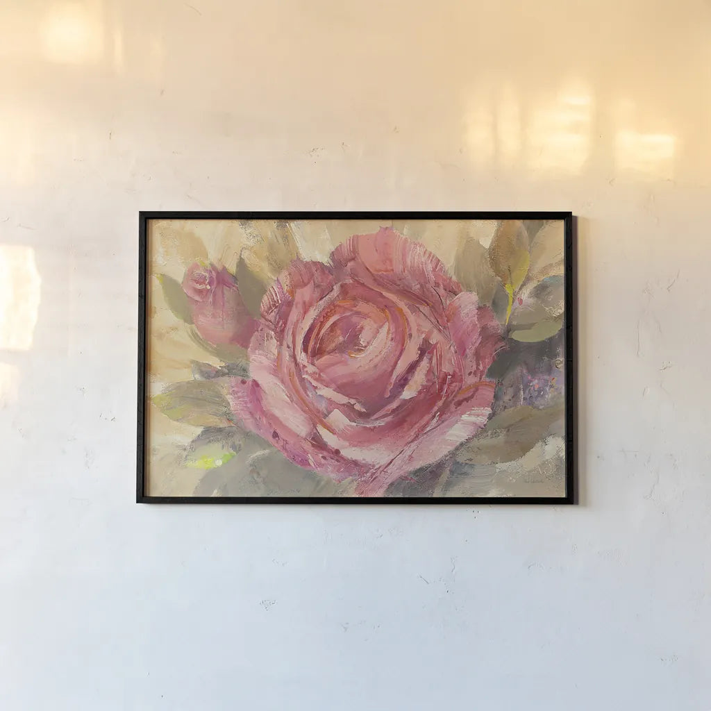 June Roses I Purple by Albena Hristova. shown as a paper print in a black flame. Available as a archival giclee rolled canvas, fine art paper, or poster print. SKU 19133i.