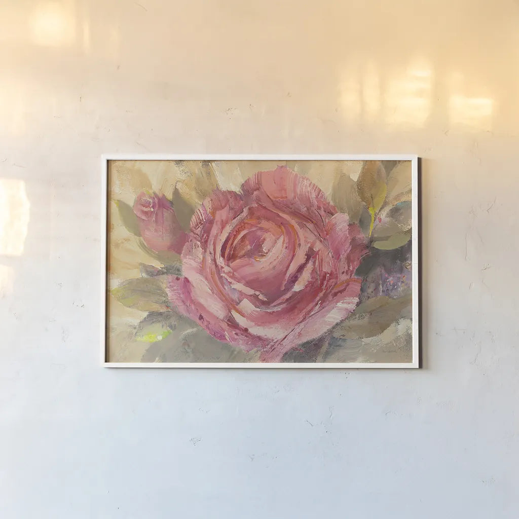 June Roses I Purple by Albena Hristova. shown as a paper print in a white frame. Available as a archival giclee rolled canvas, fine art paper, or poster print. SKU 19133i.