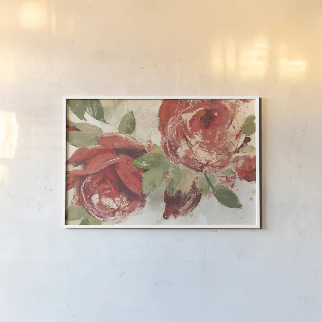 June Roses II Ivory Crop by Albena Hristova. shown as a paper print in a white frame. Available as a archival giclee rolled canvas, fine art paper, or poster print. SKU 44776i.