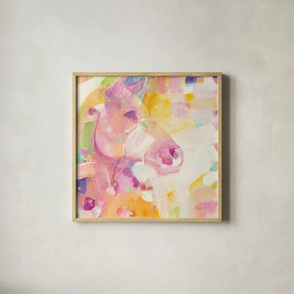 Kaleidoscope Horse I by Albena Hristova. Shown in a natural wood glass frame for a timeless modern aesthetic. Available as an archival giclee rolled canvas, fine art paper, or poster print. SKU 51987a.