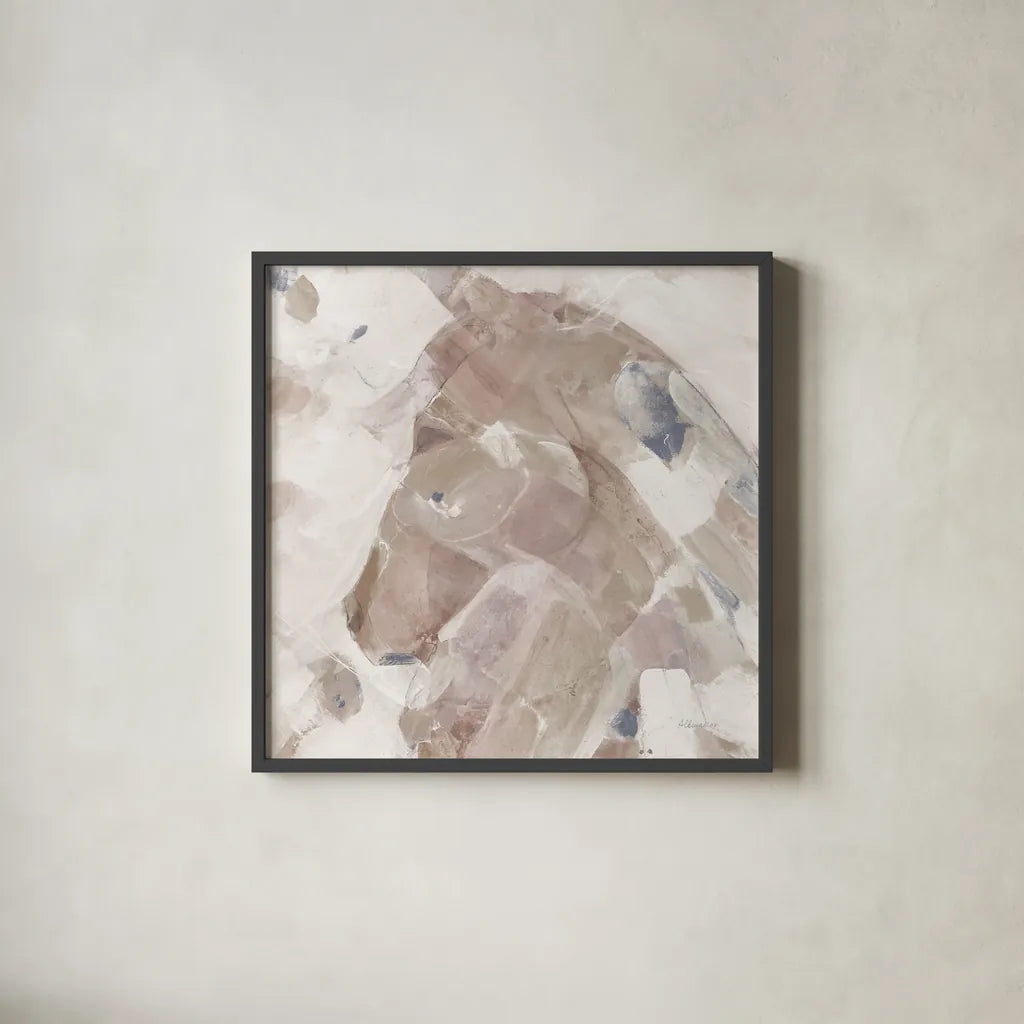 Kaleidoscope Horse II Neutral Navy by Albena Hristova. Shown in a sleek black glass frame for a contemporary gallery look. Available as an archival giclee rolled canvas, fine art paper, or poster print. SKU 56055a.