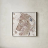 Kaleidoscope Horse II Neutral Navy by Albena Hristova. Shown in a crisp white glass frame for a clean and minimalist style. Available as an archival giclee rolled canvas, fine art paper, or poster print. SKU 56055a.