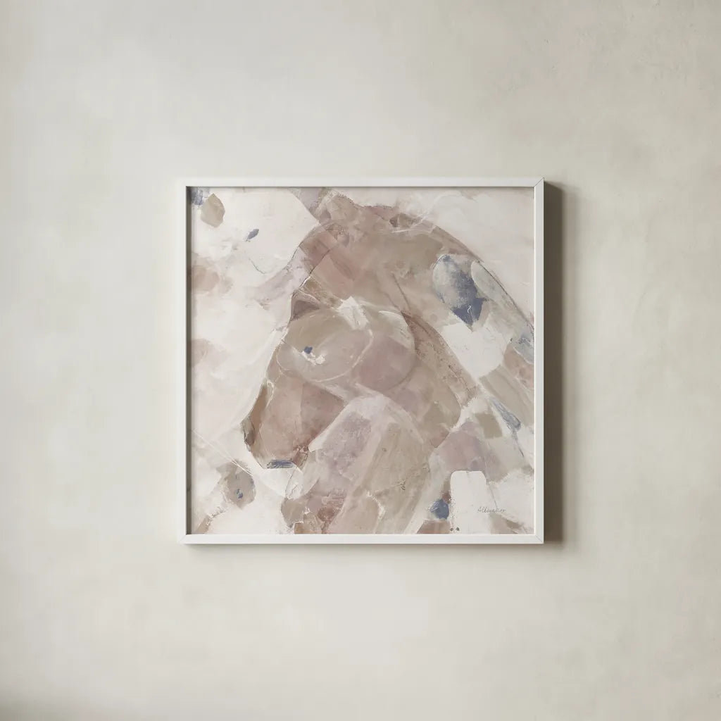 Kaleidoscope Horse II Neutral Navy by Albena Hristova. Shown in a crisp white glass frame for a clean and minimalist style. Available as an archival giclee rolled canvas, fine art paper, or poster print. SKU 56055a.