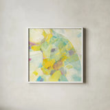 Kaleidoscope Horse III by Albena Hristova. Shown in a crisp white glass frame for a clean and minimalist style. Available as an archival giclee rolled canvas, fine art paper, or poster print. SKU 51989a.