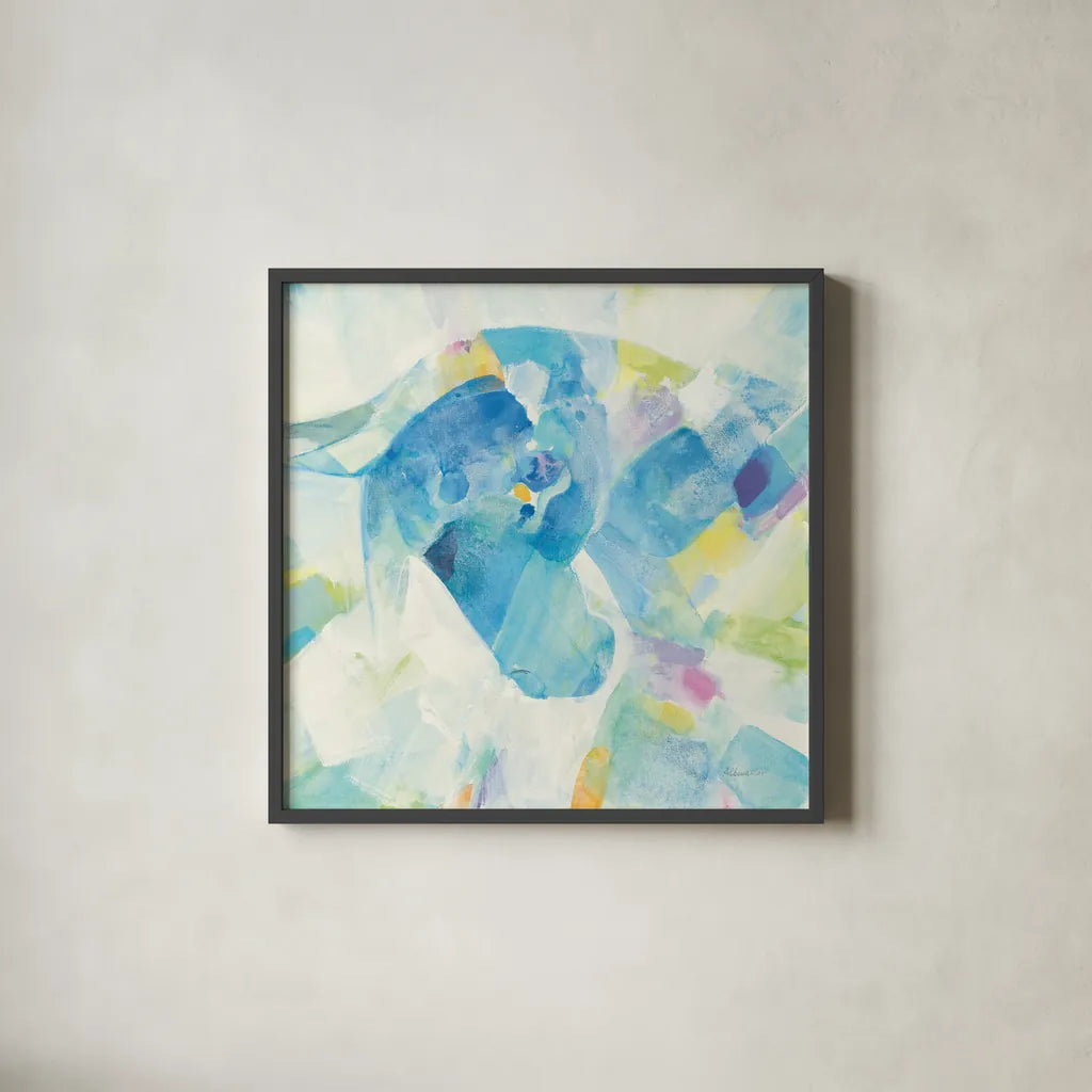 Kaleidoscope Horse IV by Albena Hristova. Shown in a sleek black glass frame for a contemporary gallery look. Available as an archival giclee rolled canvas, fine art paper, or poster print. SKU 51990a.