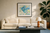 Kaleidoscope Horse IV by Albena Hristova. Displayed in a glass frame with matte in a clean modern living room. Available as an archival giclee rolled canvas, fine art paper, or poster print. SKU 51990a.