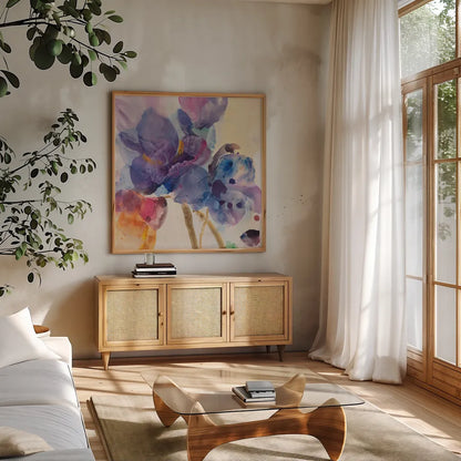 Late Summer II by Albena Hristova. Shown in a natural wood frame in a cozy modern living room. Available as an archival giclee rolled canvas, fine art paper, or poster print. SKU 86631a.