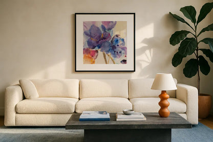 Late Summer II by Albena Hristova. Displayed in a glass frame with matte in a clean modern living room. Available as an archival giclee rolled canvas, fine art paper, or poster print. SKU 86631a.