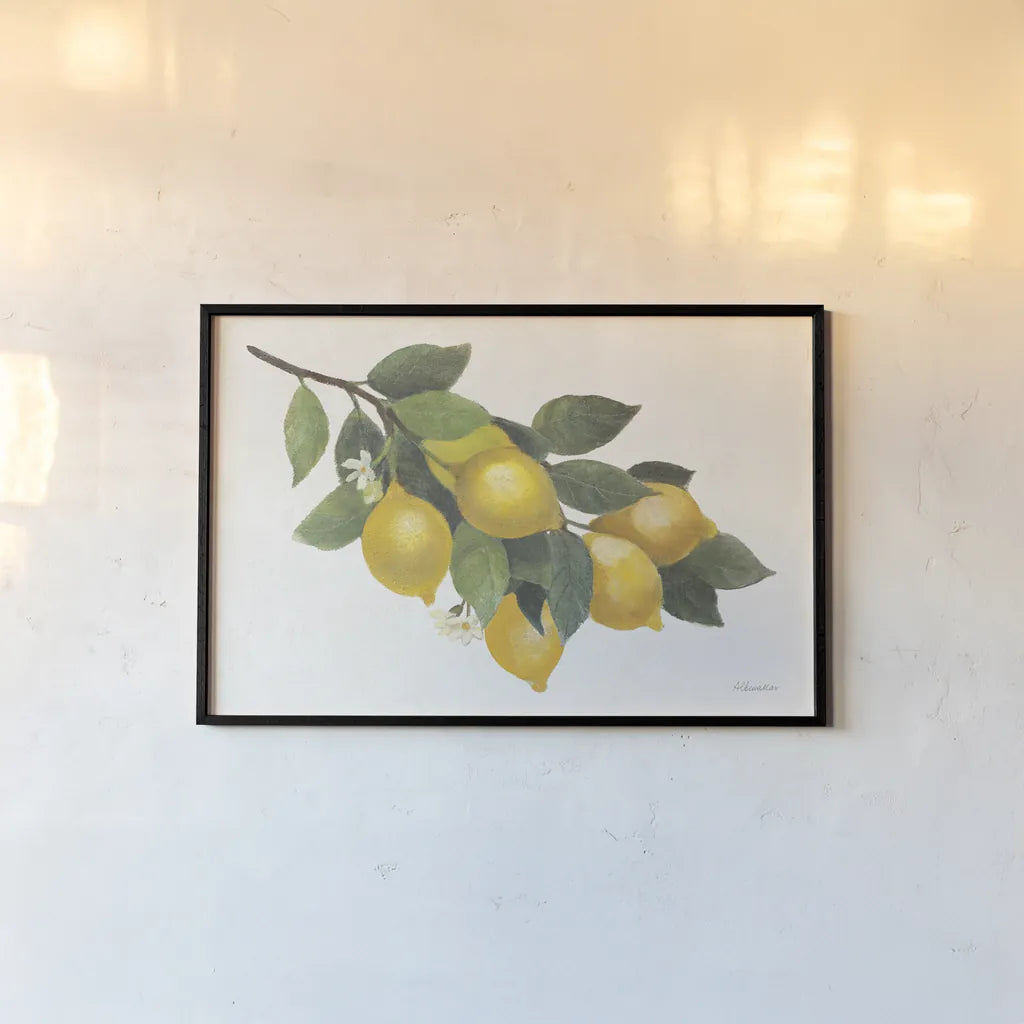 Lemon Branch I by Albena Hristova. shown as a paper print in a black flame. Available as a archival giclee rolled canvas, fine art paper, or poster print. SKU 72451i.