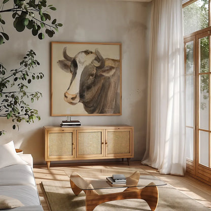 Looking at You II by Albena Hristova. Shown in a natural wood frame in a cozy modern living room. Available as an archival giclee rolled canvas, fine art paper, or poster print. SKU 33939a.