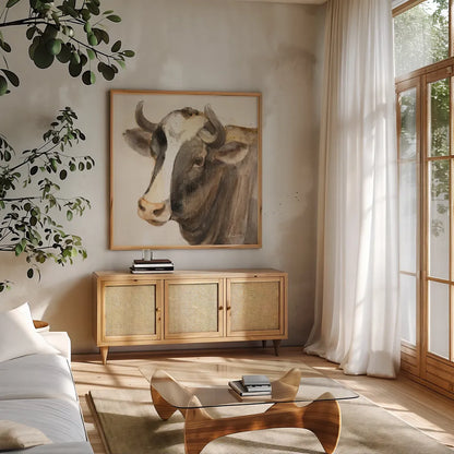 Looking at You II Light by Albena Hristova. Shown in a natural wood frame in a cozy modern living room. Available as an archival giclee rolled canvas, fine art paper, or poster print. SKU 35691a.