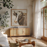 Looking at You II Shiplap by Albena Hristova. Shown in a natural wood frame in a cozy modern living room. Available as an archival giclee rolled canvas, fine art paper, or poster print. SKU 35993a.