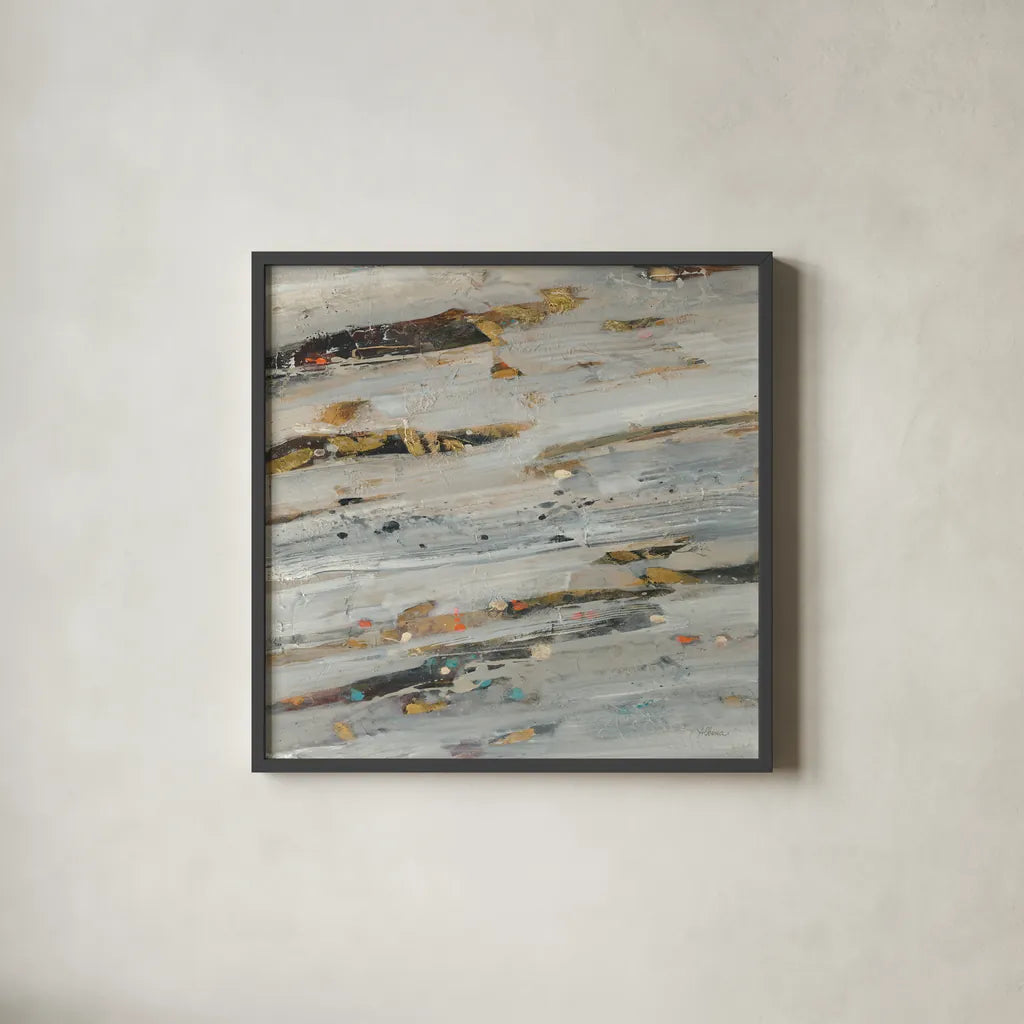 Lots of Layers II Crop by Albena Hristova. Shown in a sleek black glass frame for a contemporary gallery look. Available as an archival giclee rolled canvas, fine art paper, or poster print. SKU 46422a.