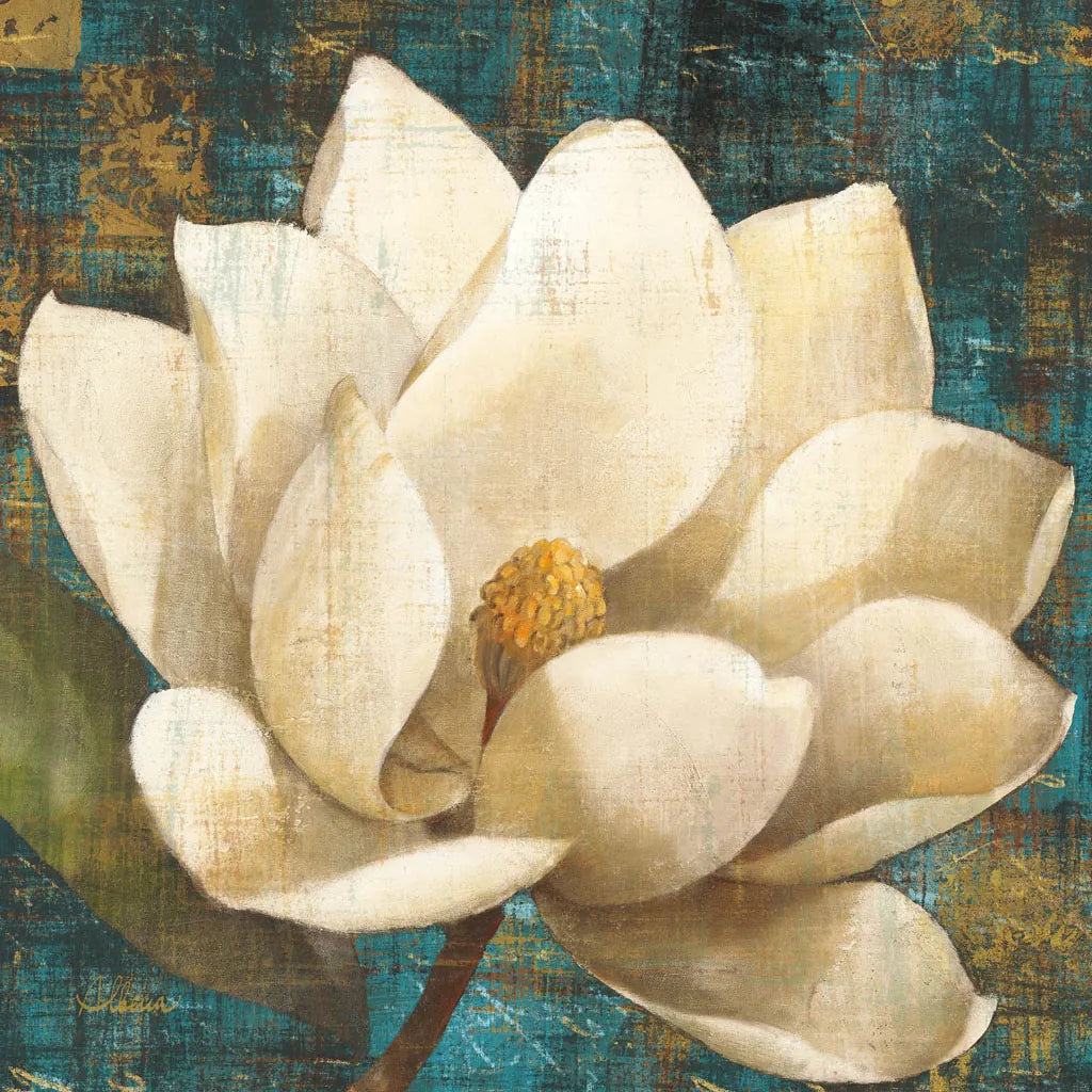 Magnolia Blossom Turquoise by Albena Hristova. SKU 10839a. Archival Giclee Fine art print for wall decor.