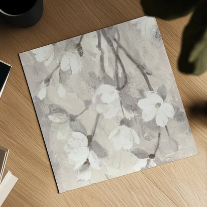 Magnolia Branch Flipped Cream Crop by Albena Hristova. Shown as a detailed flat fine art print, highlighting archival giclee quality. Available as an archival giclee rolled canvas, fine art paper, or poster print. SKU 54513a.