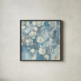 Magnolias in Spring I by Albena Hristova. Shown in a sleek black glass frame for a contemporary gallery look. Available as an archival giclee rolled canvas, fine art paper, or poster print. SKU 55499a.