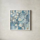 Magnolias in Spring I by Albena Hristova. Shown in a crisp white glass frame for a clean and minimalist style. Available as an archival giclee rolled canvas, fine art paper, or poster print. SKU 55499a.