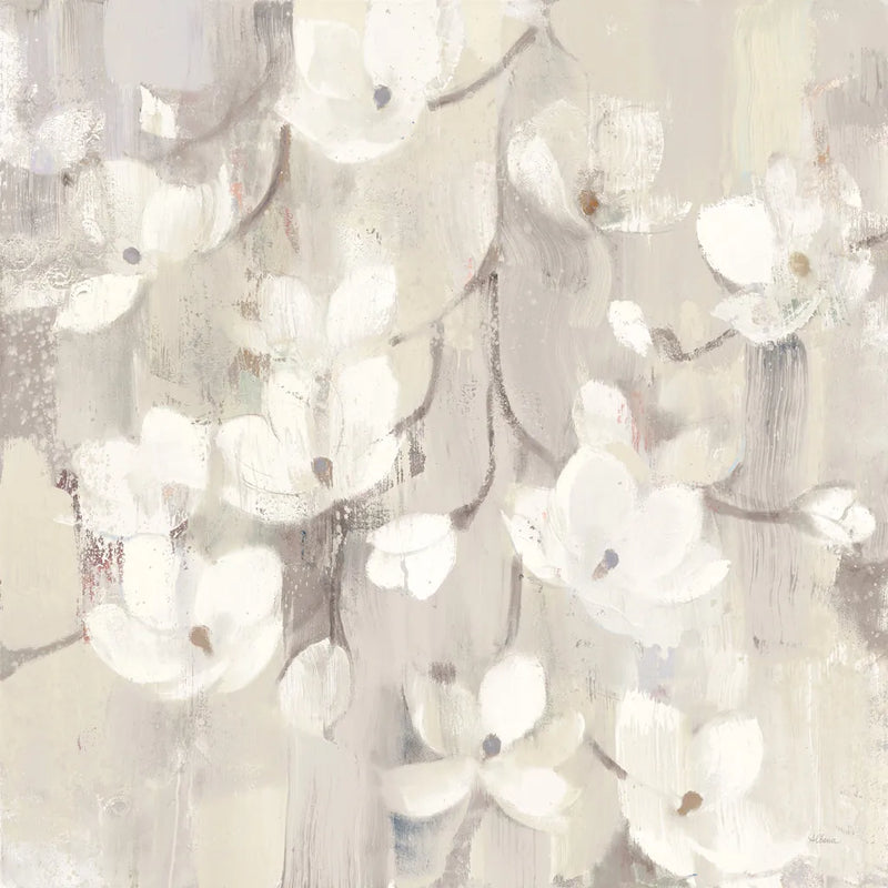 Magnolias in Spring II Neutral by Albena Hristova. SKU 44775a. Archival Giclee Fine art print for wall decor.
