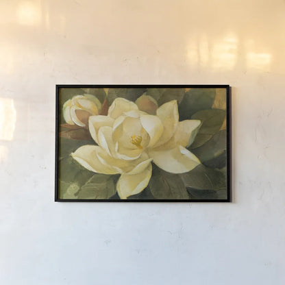 Majestic Magnolia by Albena Hristova. shown as a paper print in a black flame. Available as a archival giclee rolled canvas, fine art paper, or poster print. SKU 6328i.