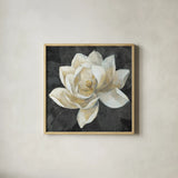 Majestic Magnolia Neutral Sq by Albena Hristova. Shown in a natural wood glass frame for a timeless modern aesthetic. Available as an archival giclee rolled canvas, fine art paper, or poster print. SKU 23185a.