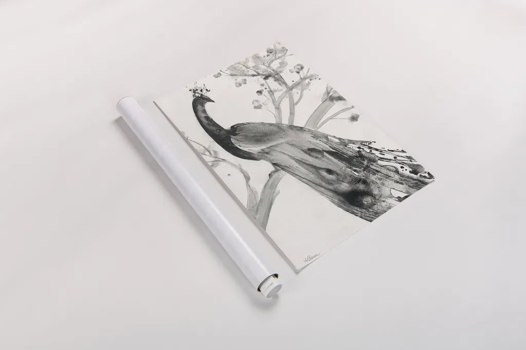 Majestic Peacock Crop by Albena Hristova. shown as a rolled paper print. Available as archival giclee rolled canvas, fine art paper, or poster print. SKU 45726h.