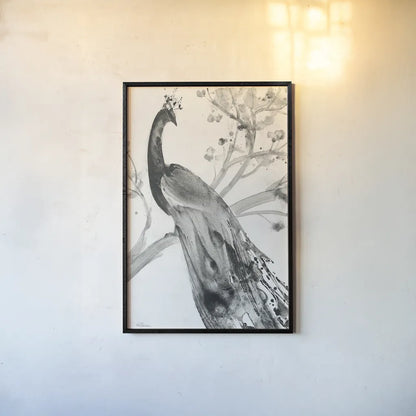 Majestic Peacock Crop by Albena Hristova. shown as a paper print in a black flame. Available as a archival giclee rolled canvas, fine art paper, or poster print. SKU 45726h.