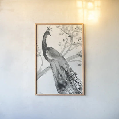 Majestic Peacock Crop by Albena Hristova. shown as a paper print in a natural frame. Available as a archival giclee rolled canvas, fine art paper, or poster print. SKU 45726h.