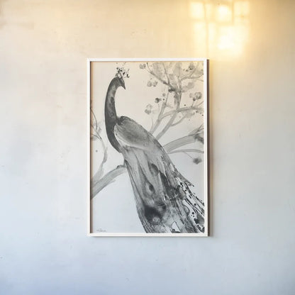 Majestic Peacock Crop by Albena Hristova. shown as a paper print in a white frame. Available as a archival giclee rolled canvas, fine art paper, or poster print. SKU 45726h.