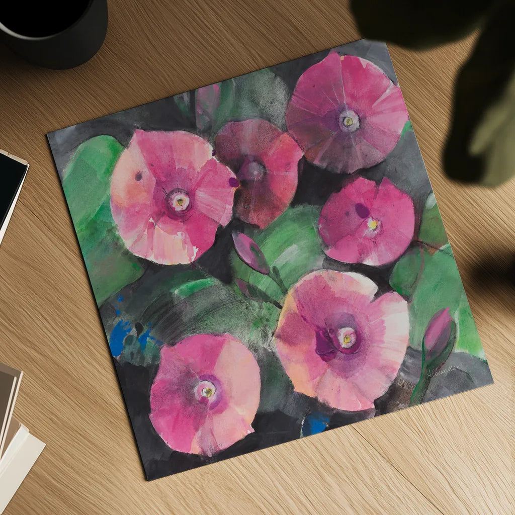 Midnight Blooms I by Albena Hristova. Shown as a detailed flat fine art print, highlighting archival giclee quality. Available as an archival giclee rolled canvas, fine art paper, or poster print. SKU 91598a.