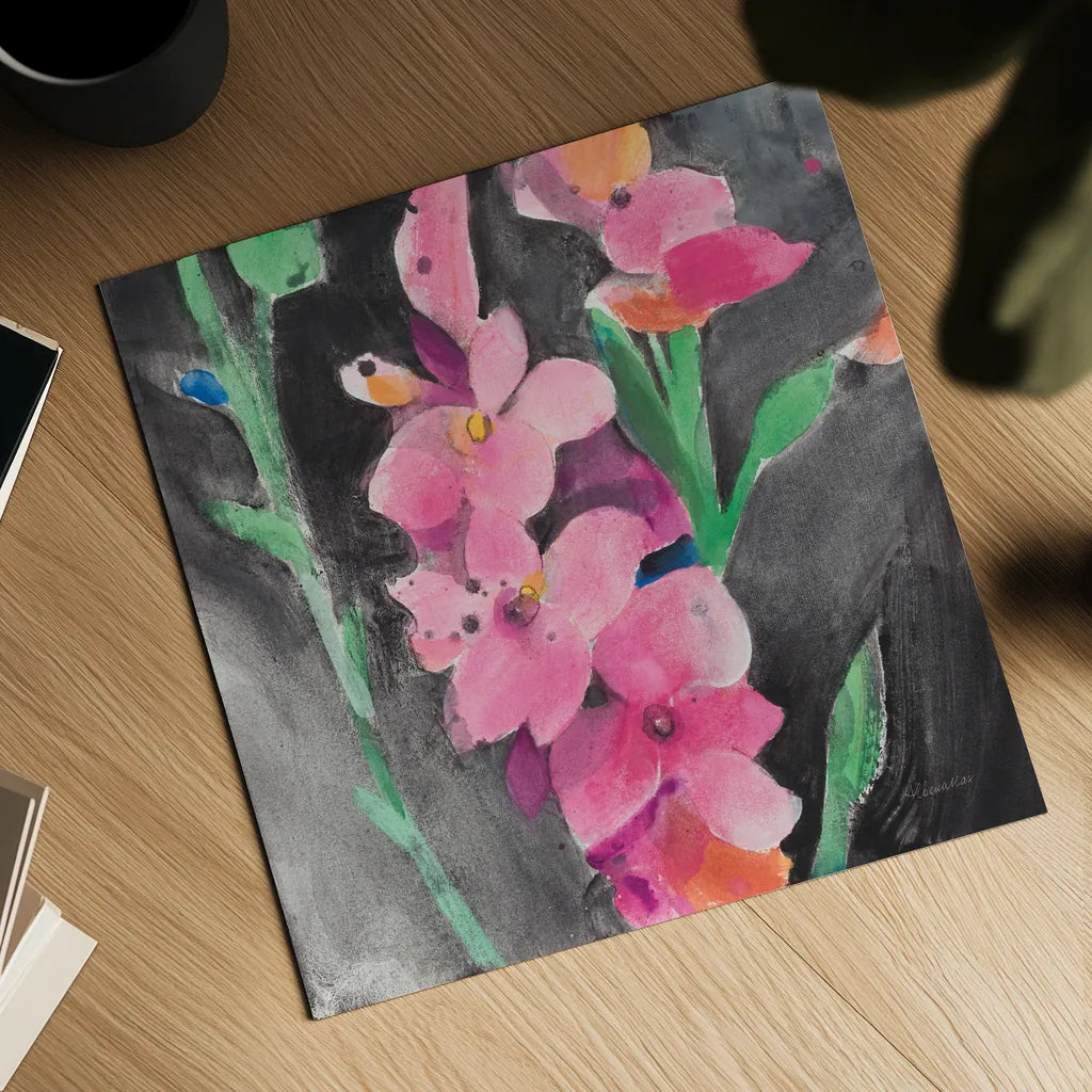 Midnight Blooms II by Albena Hristova. Shown as a detailed flat fine art print, highlighting archival giclee quality. Available as an archival giclee rolled canvas, fine art paper, or poster print. SKU 91599a.