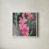 Midnight Blooms II by Albena Hristova. Shown in a crisp white glass frame for a clean and minimalist style. Available as an archival giclee rolled canvas, fine art paper, or poster print. SKU 91599a.