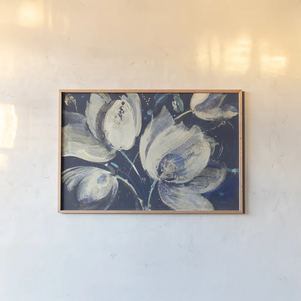 Midnight Garden Bright by Albena Hristova. shown as a paper print in a natural frame. Available as a archival giclee rolled canvas, fine art paper, or poster print. SKU 71360i.