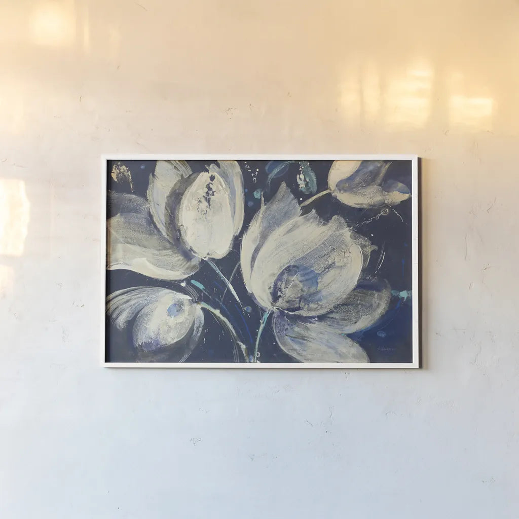 Midnight Garden Bright by Albena Hristova. shown as a paper print in a white frame. Available as a archival giclee rolled canvas, fine art paper, or poster print. SKU 71360i.