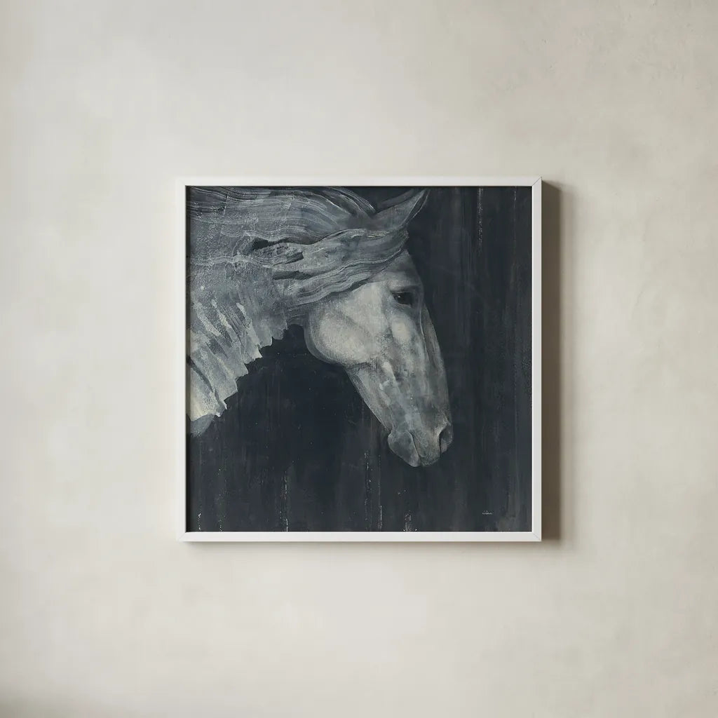 Midnight v2 by Albena Hristova. Shown in a crisp white glass frame for a clean and minimalist style. Available as an archival giclee rolled canvas, fine art paper, or poster print. SKU 34400a.