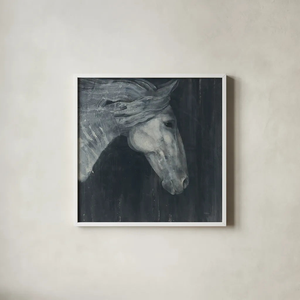 Midnight v3 by Albena Hristova. Shown in a crisp white glass frame for a clean and minimalist style. Available as an archival giclee rolled canvas, fine art paper, or poster print. SKU 35692a.