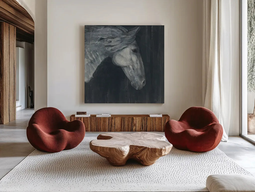 Midnight v3 by Albena Hristova. Shown as extra-large giant wall art in a modern living room. Available as an archival giclee rolled canvas, fine art paper, or poster print. SKU 35692a.