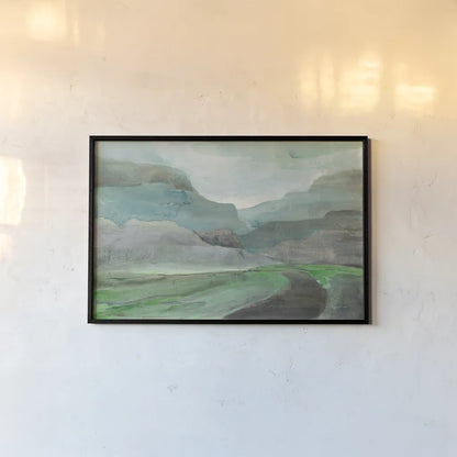 Misted Valley by Albena Hristova. shown as a paper print in a black flame. Available as a archival giclee rolled canvas, fine art paper, or poster print. SKU 68564i.