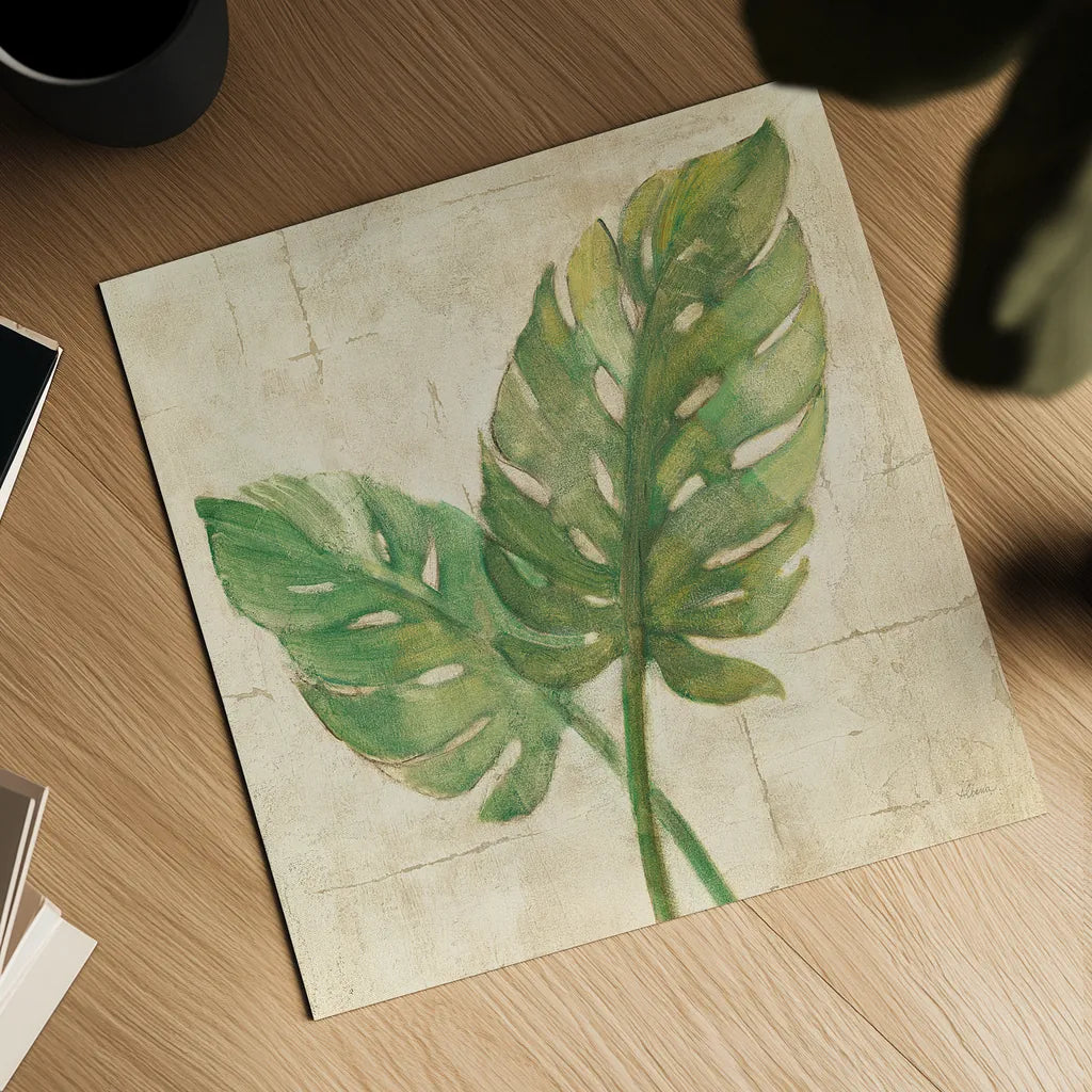 Monstera Leaves Neutral Crop by Albena Hristova. Shown as a detailed flat fine art print, highlighting archival giclee quality. Available as an archival giclee rolled canvas, fine art paper, or poster print. SKU 24274a.