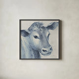 Moo Blue Crop by Albena Hristova. Shown in a sleek black glass frame for a contemporary gallery look. Available as an archival giclee rolled canvas, fine art paper, or poster print. SKU 52917a.
