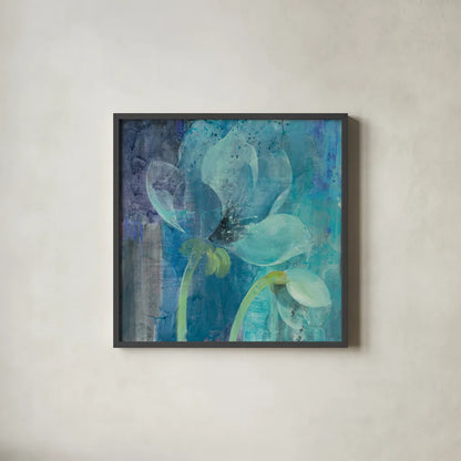 Moonlight Garden by Albena Hristova. Shown in a sleek black glass frame for a contemporary gallery look. Available as an archival giclee rolled canvas, fine art paper, or poster print. SKU 38265a.