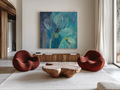 Moonlight Garden by Albena Hristova. Shown as extra-large giant wall art in a modern living room. Available as an archival giclee rolled canvas, fine art paper, or poster print. SKU 38265a.