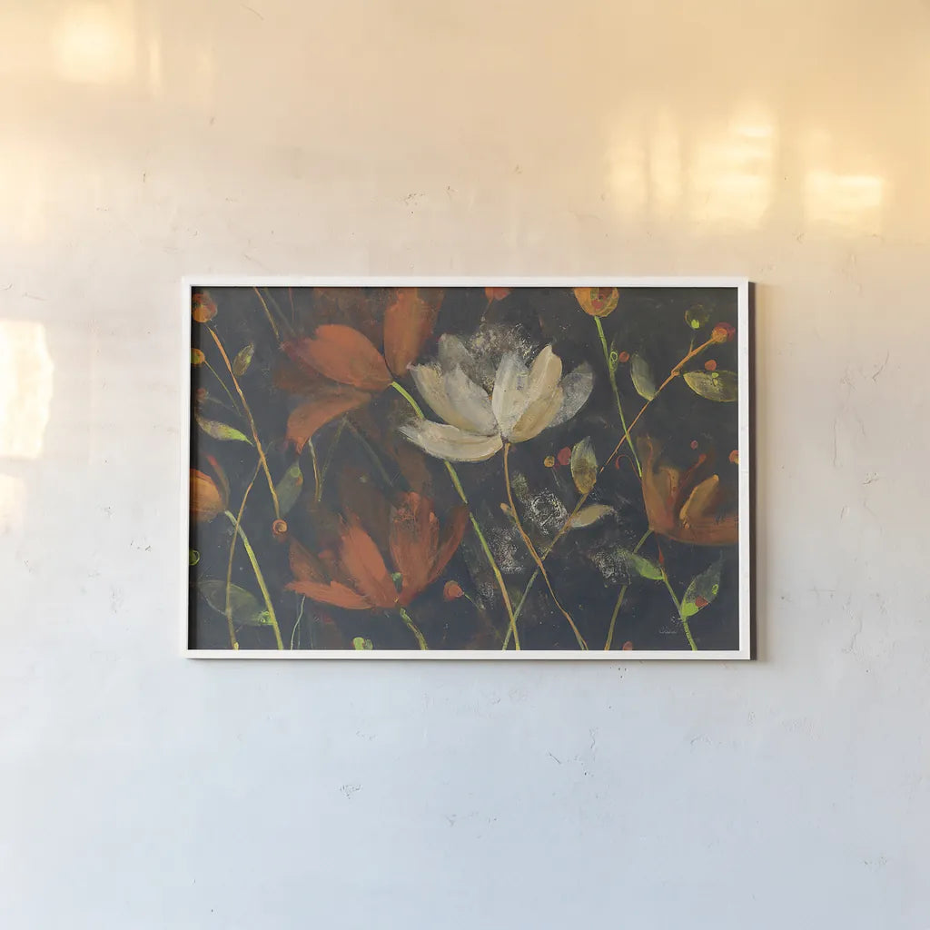 Moonlight Garden I Spice by Albena Hristova. shown as a paper print in a white frame. Available as a archival giclee rolled canvas, fine art paper, or poster print. SKU 32139i.