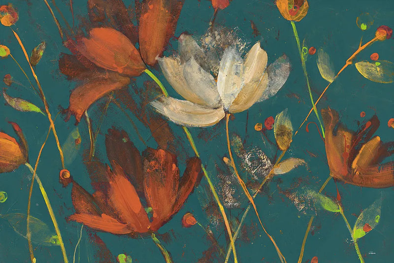 Moonlight Garden I Spice on Teal by Albena Hristova. SKU 33325i. Archival Giclee Fine art print for wall decor.