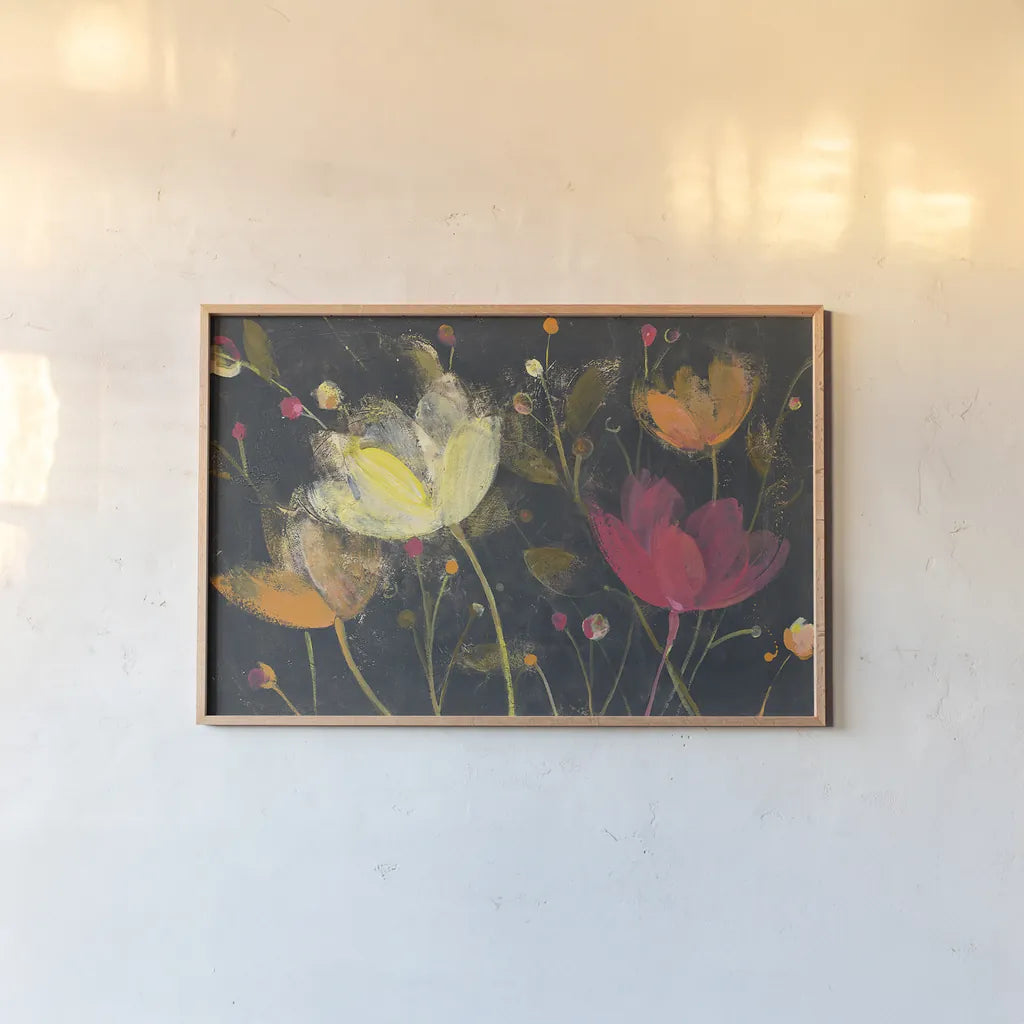 Moonlight Garden II by Albena Hristova. shown as a paper print in a natural frame. Available as a archival giclee rolled canvas, fine art paper, or poster print. SKU 30233i.