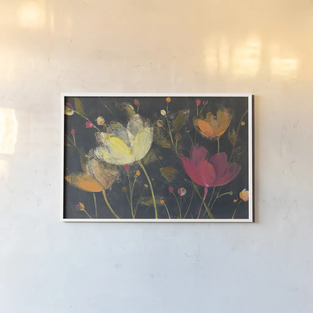 Moonlight Garden II by Albena Hristova. shown as a paper print in a white frame. Available as a archival giclee rolled canvas, fine art paper, or poster print. SKU 30233i.